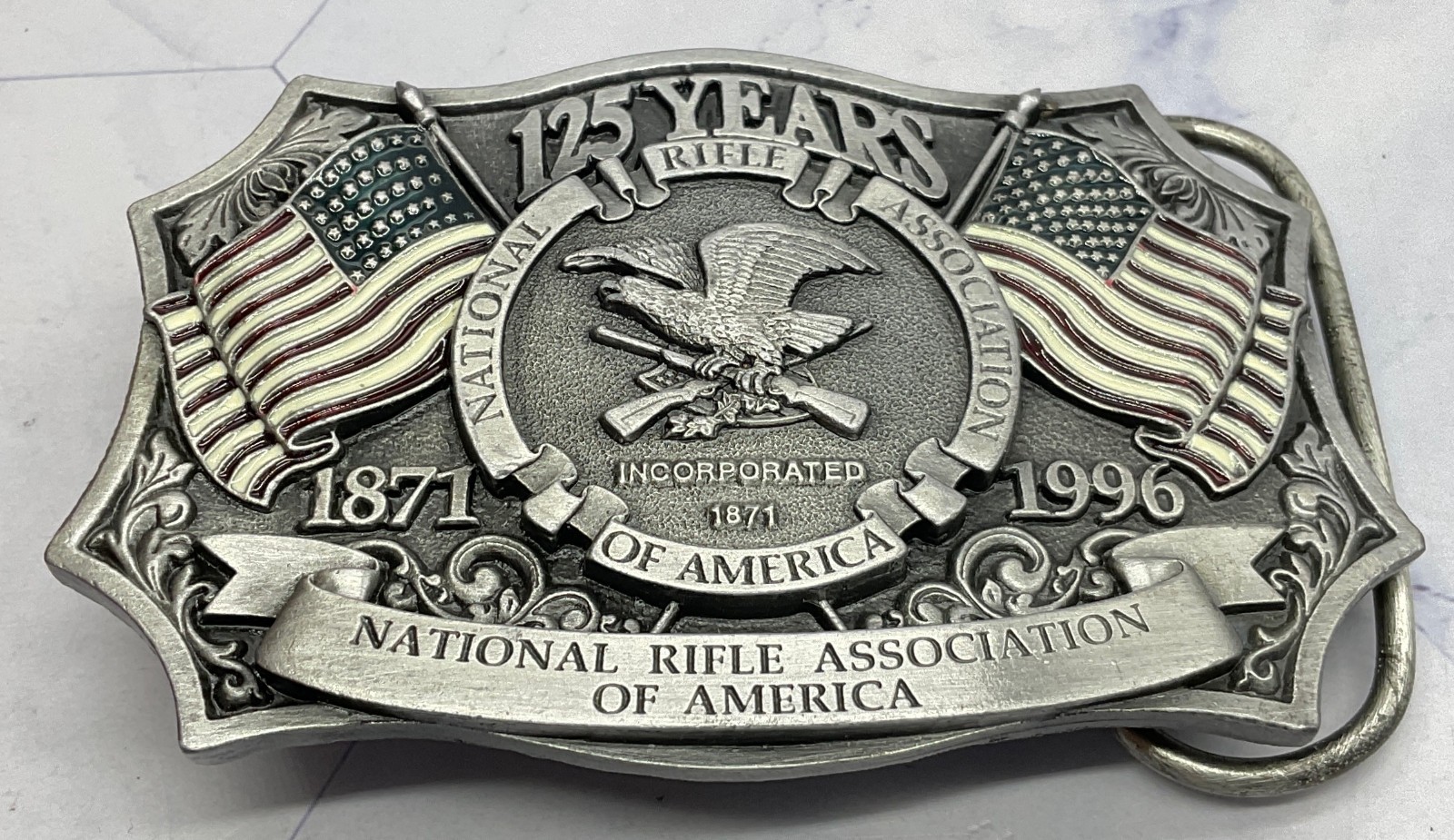 1996 NRA National Rifle Association Of America 125 Years Belt Buckle USA