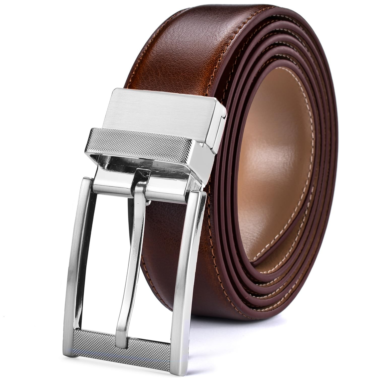 beltox fine Men Belt Genuine Leather with Anti-scratch Buckle 34-36, Brown