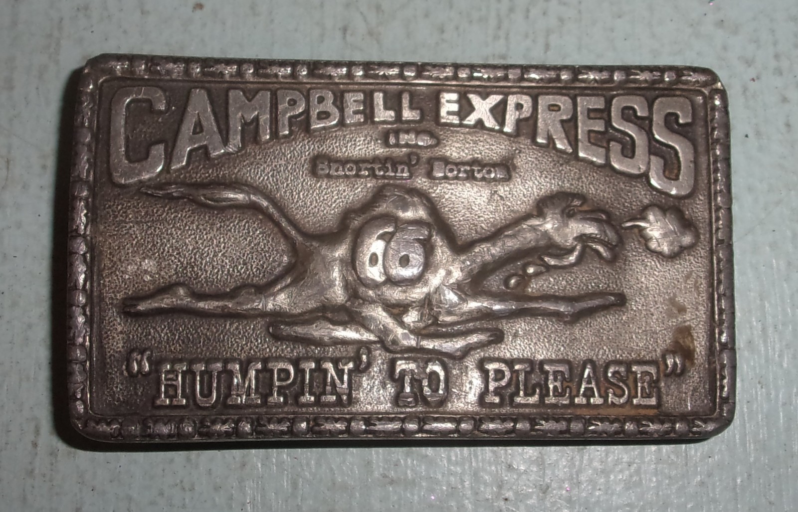 Campbell Express Snortin Norton Humpin To Please Camel Pewter Belt Buckle