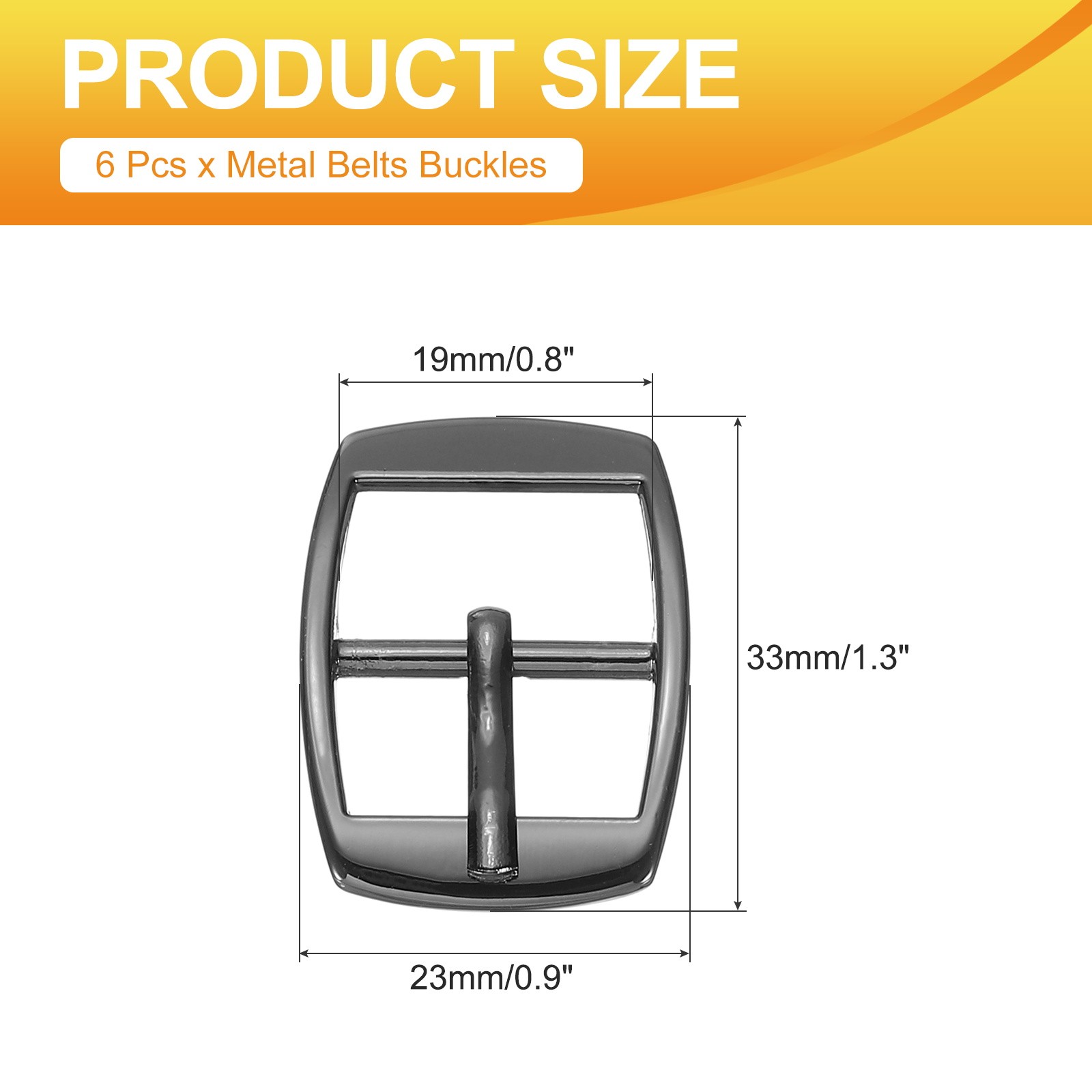 6 Pcs 0.8 Inch Single Prong Buckles Square Center Bar Buckles, Black