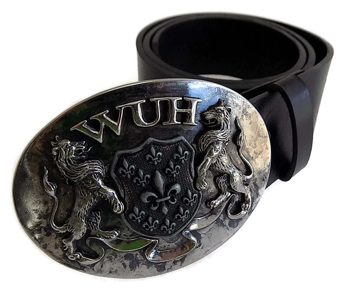 WASHED UP HOLLYWOOD 1.75” LIONS FLEUR HERALDIC OLD SILVER #065VS WUH BELT BUCKLE