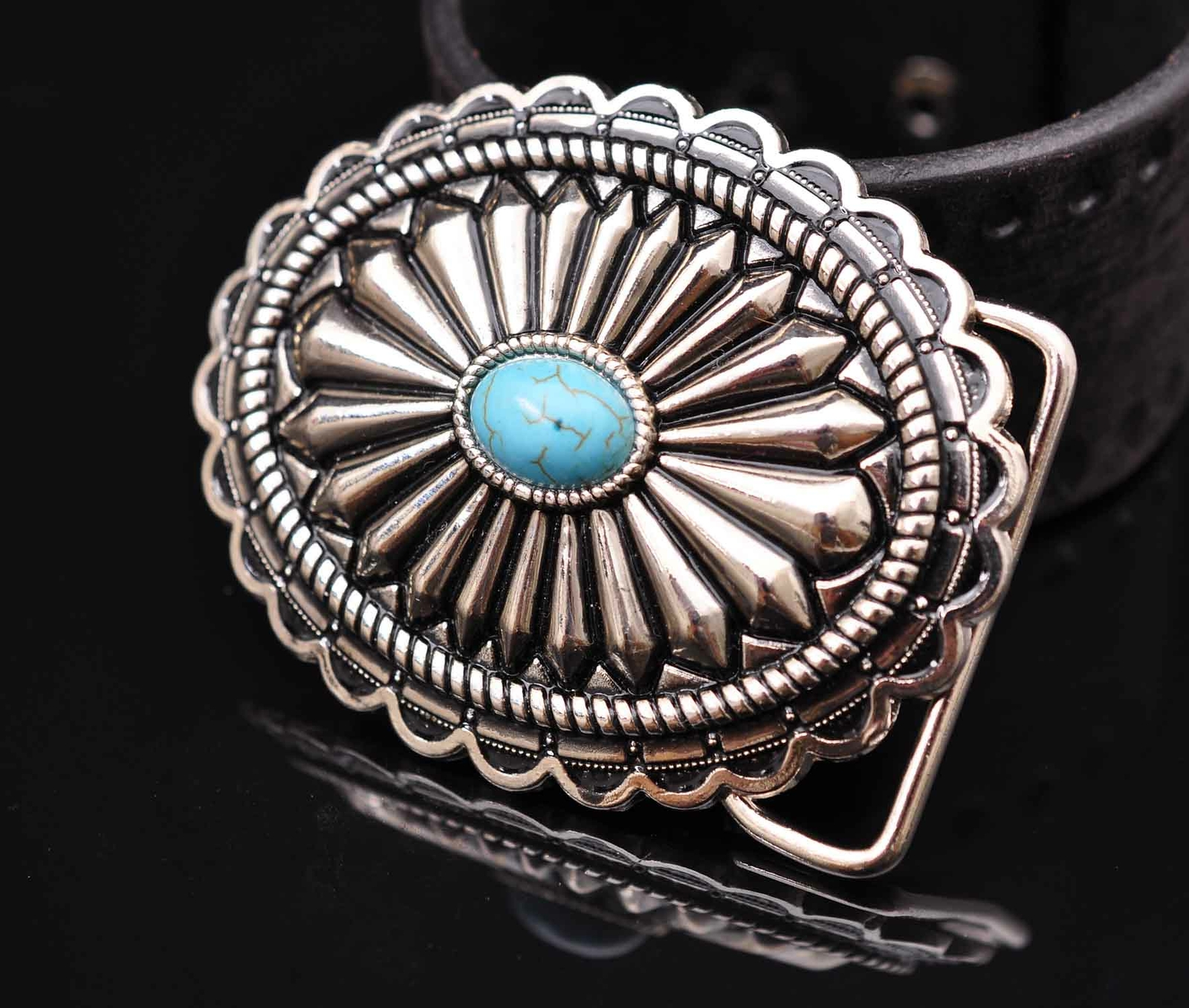 Bling Silver Southeast DIY Floral Turquoise Leather Belt Buckle Replacement 40mm