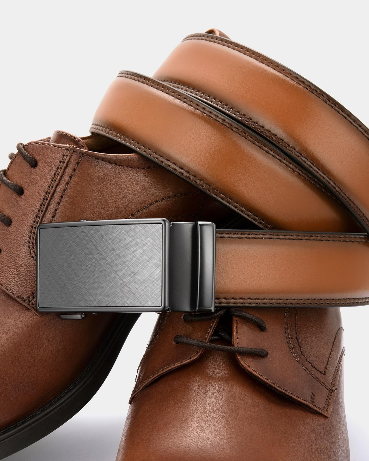 CHAOREN Mens Belt – Ratchet 28&Prime; to 34&Prime; Waist Adjustable, Brown Tan