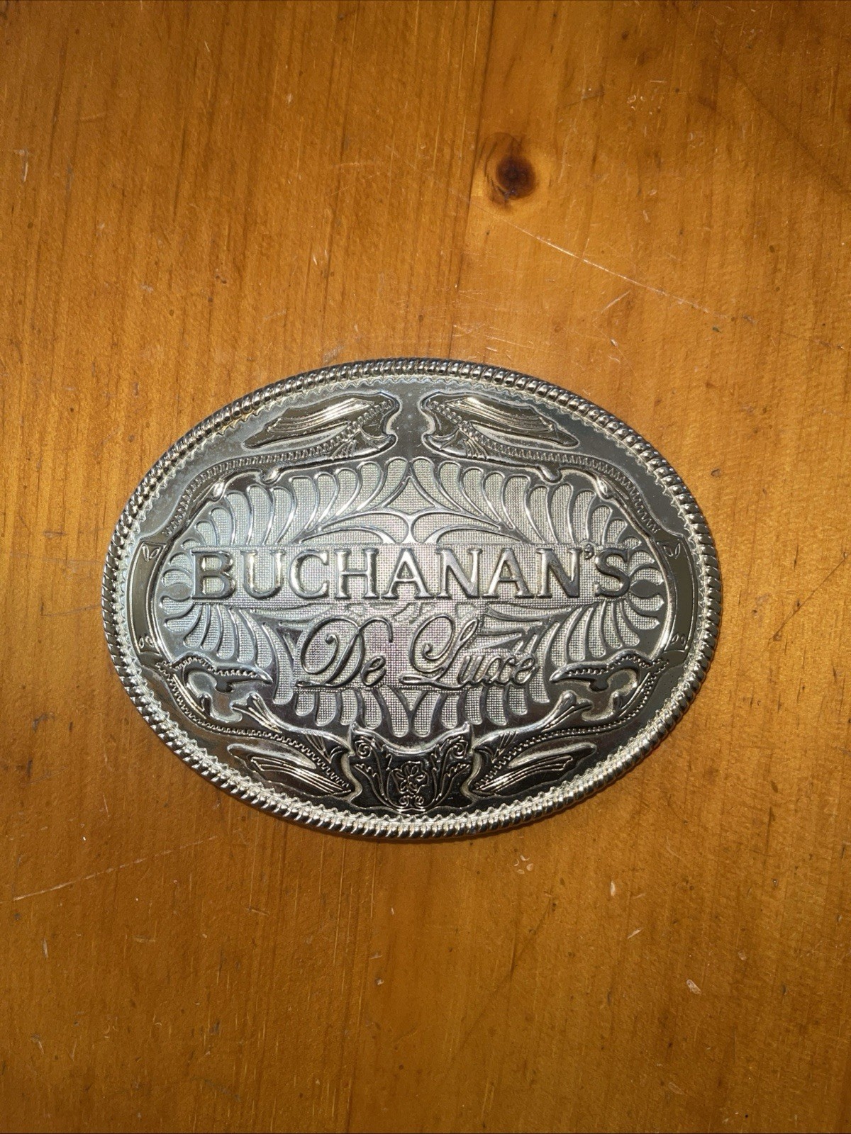 Buchanans Deluxe Scotch Whiskey Silver Tone Belt Buckle Promotion Cowboy Western