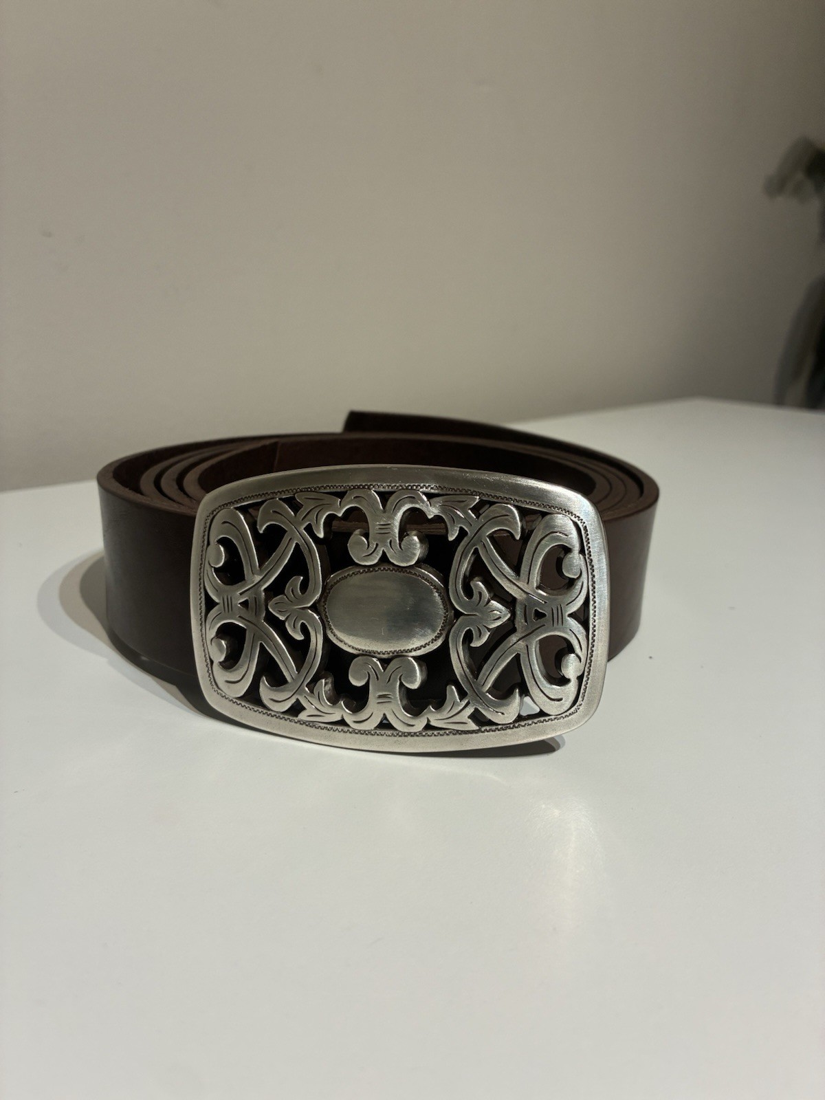 Baroque Filigree Belt Buckle – Antique Silver Finish