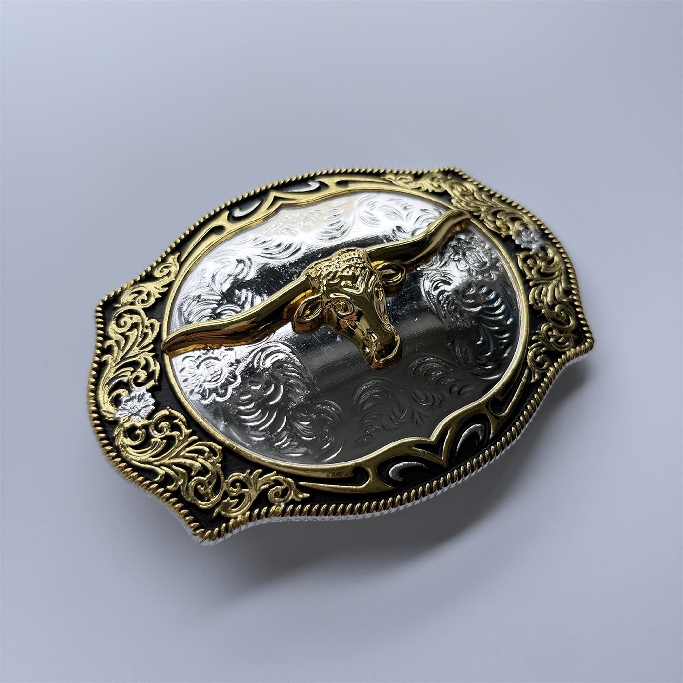 Bright Silver With Gold Longhorn Bull Rodeo Cowboy Cowgirl Belt Buckle Hebilla