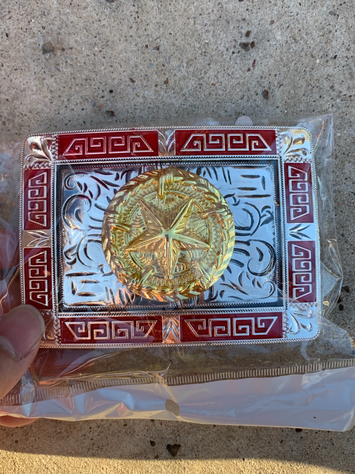 Western Buckle Gold Red Silver Texas Lone Star Cowboy 2 » Buckle Hebilla Vaquero