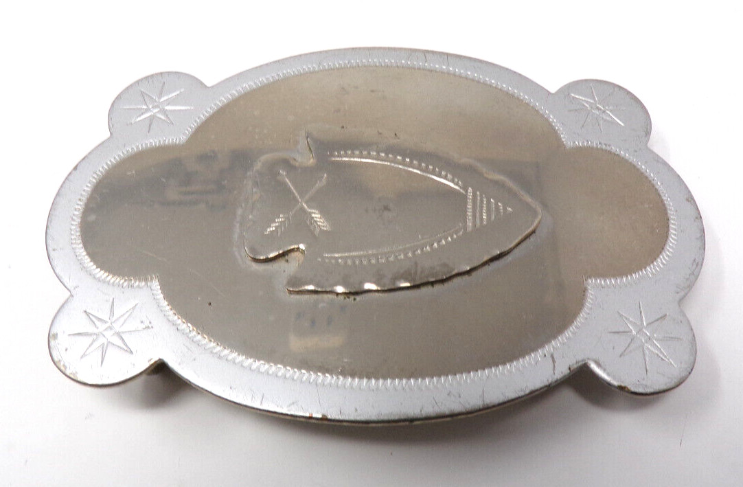 Metal Silver Tone Vintage Arrow Head Oval Belt Buckle Collectible
