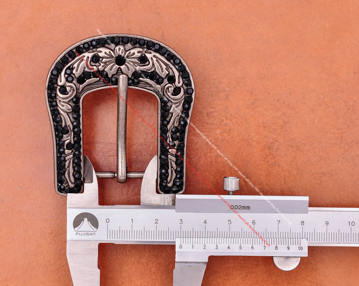 Black Crystal Rhinestone Western Cowboy Rodeo Belt Buckle Set Fit 30MM Strap