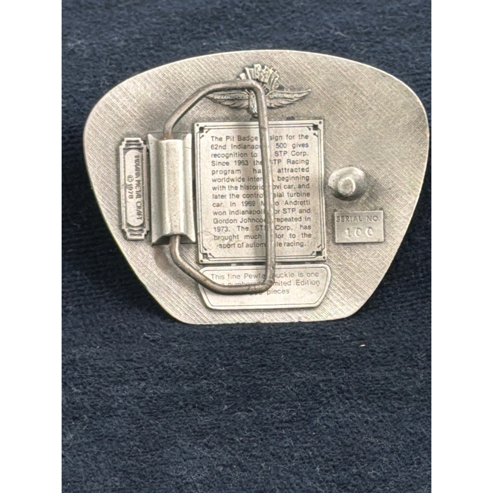 Vintage 1978 Indianapolis 500 STP Belt Buckle Pewter Limited Edition #100/500