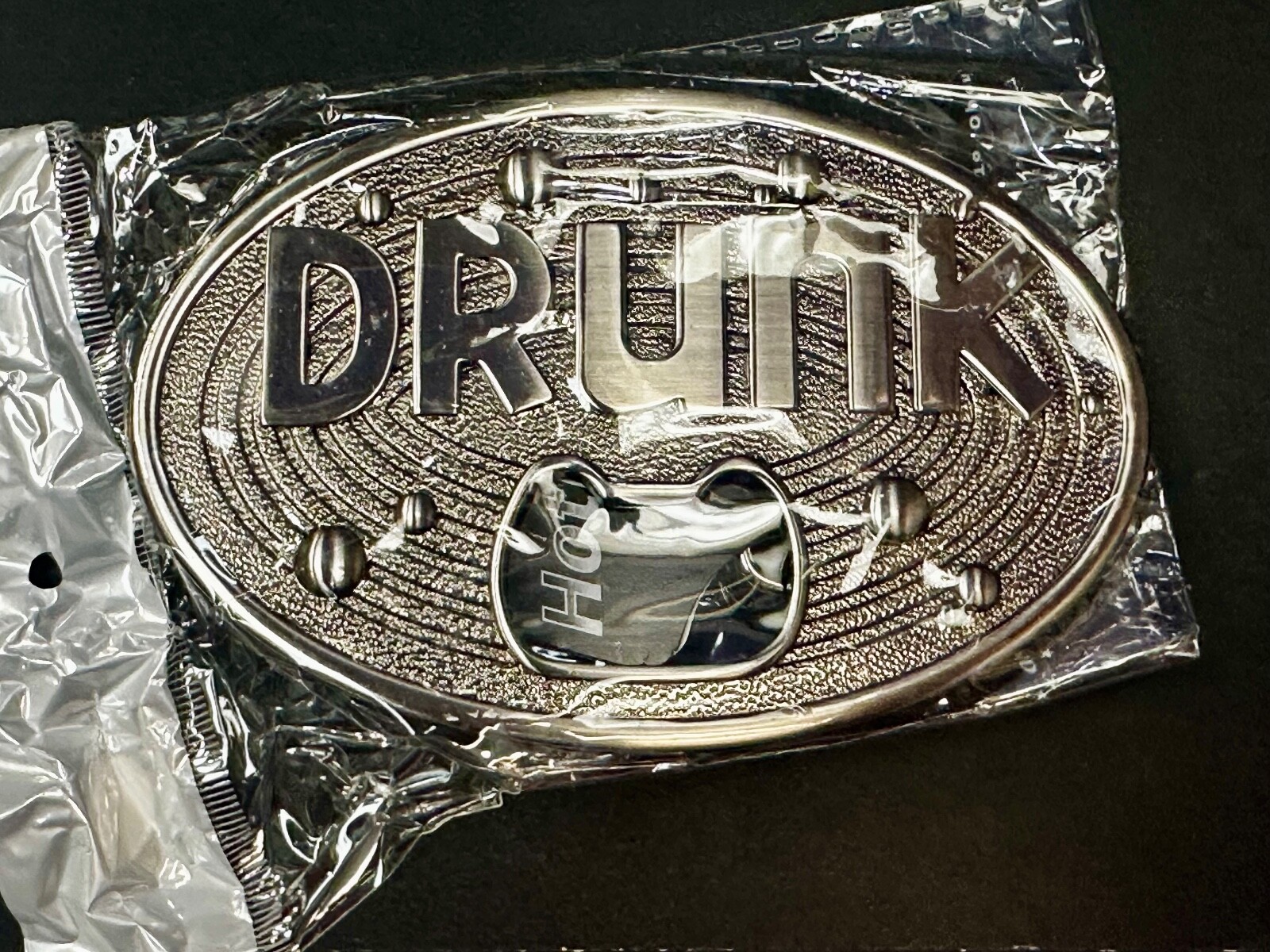 DRUNK Bottle Opener and Large Novelty Statement Stainless Steel Belt Buckle