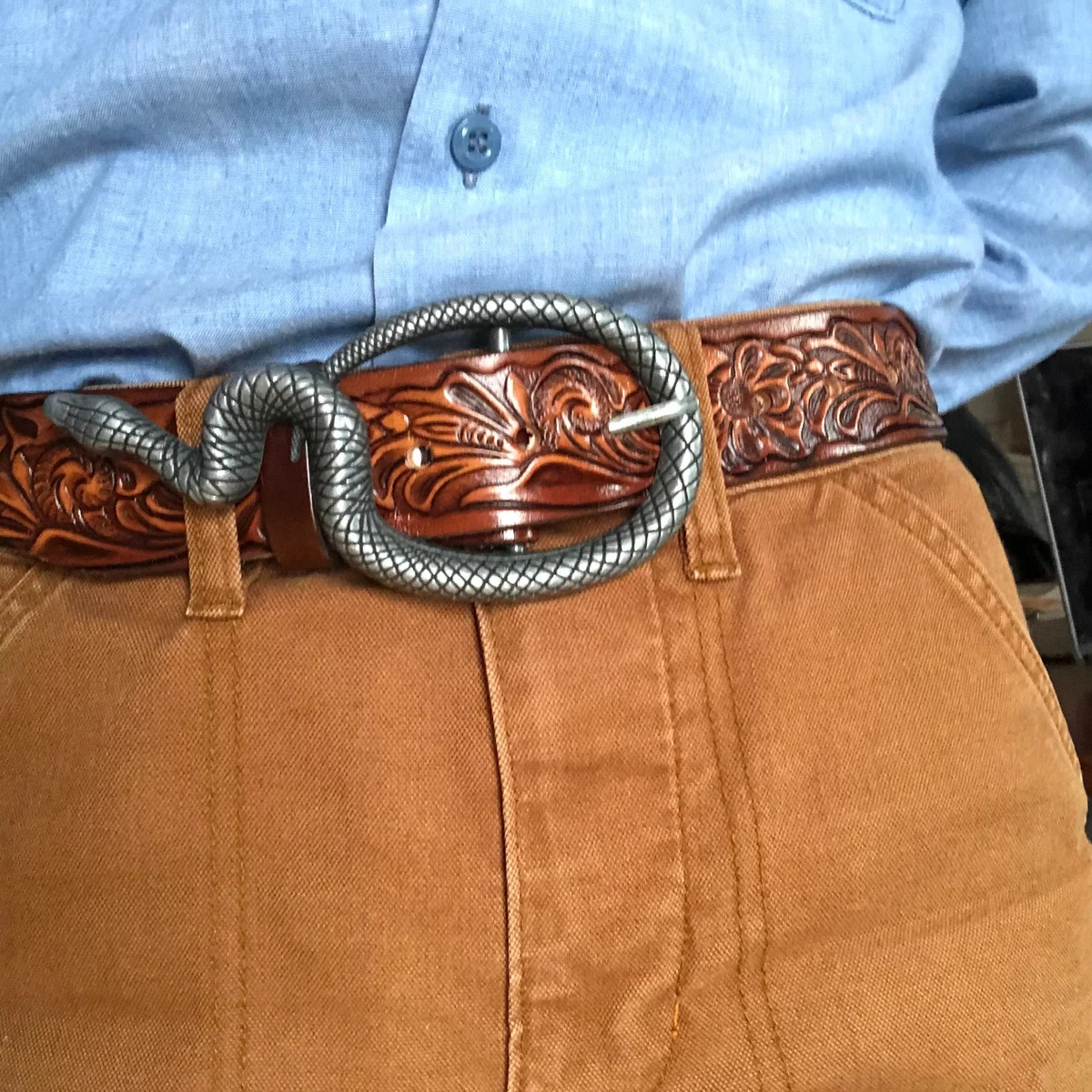 ENMON SNAKE BELT BUCKLE UNIQUE Pewter 6&Prime; (L) x 2 5/8&Prime; (W) NEW