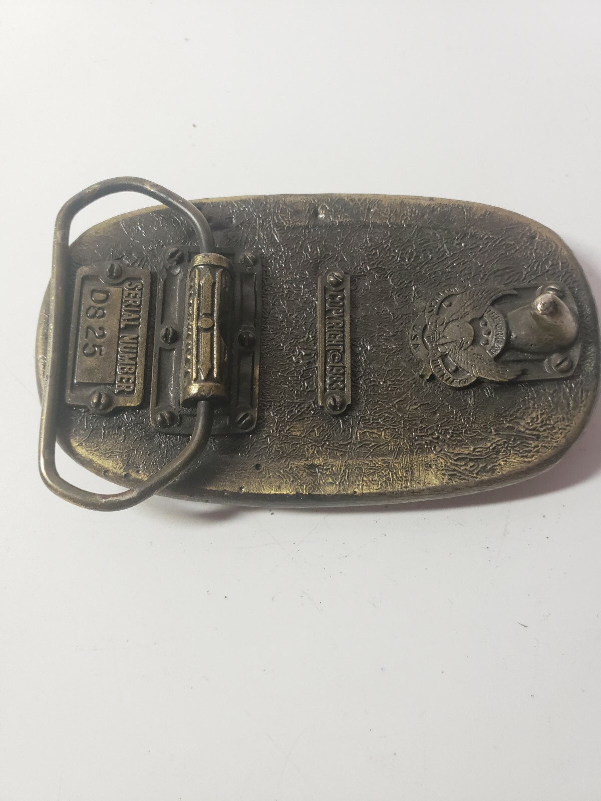 NAVY BELT BUCKLE Vintage Brass Leather Front