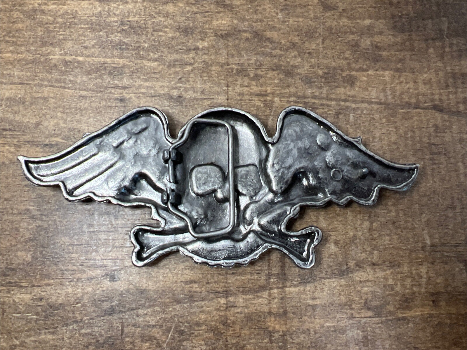 Vintage Winged Skull and Crossbones Belt Buckle Estate Sale Flying Skull Biker