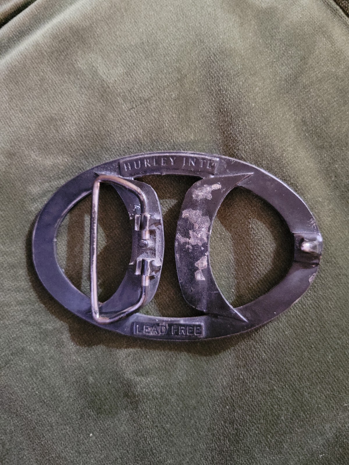 Hurley Multi Logo Oval Textures Belt Buckle Black / Silver Lead Free