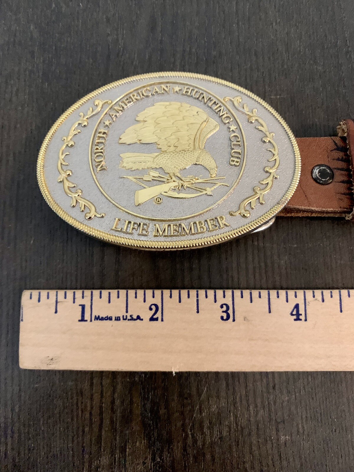 Genuine Leather Belt Horses Stallions W/ NA Hunting Club Belt Buckle USA 26