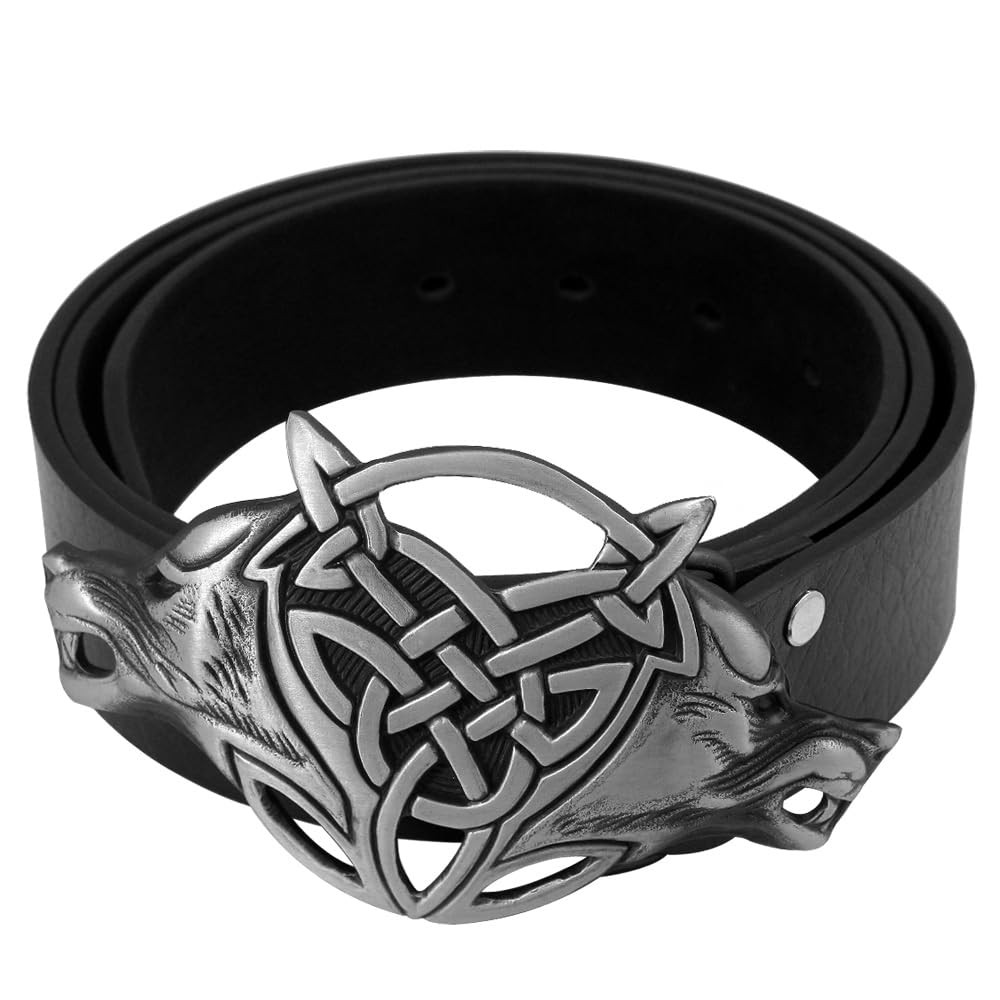VIGOROSO Men Gothic Funny Lovely Celtic Wild Wolf Fox Double Head Belt Buckle