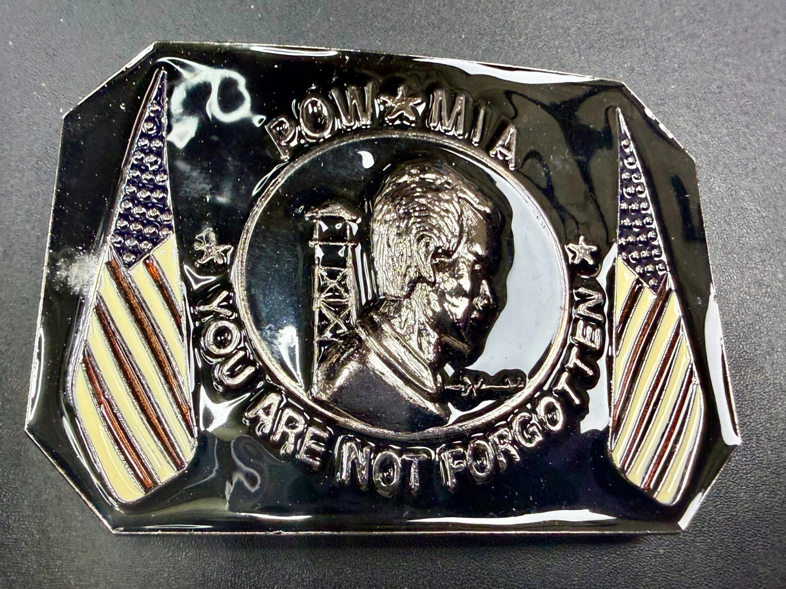 POW MIA You Are Not Forgotten Flag Army Patriots Belt Buckle New Condition