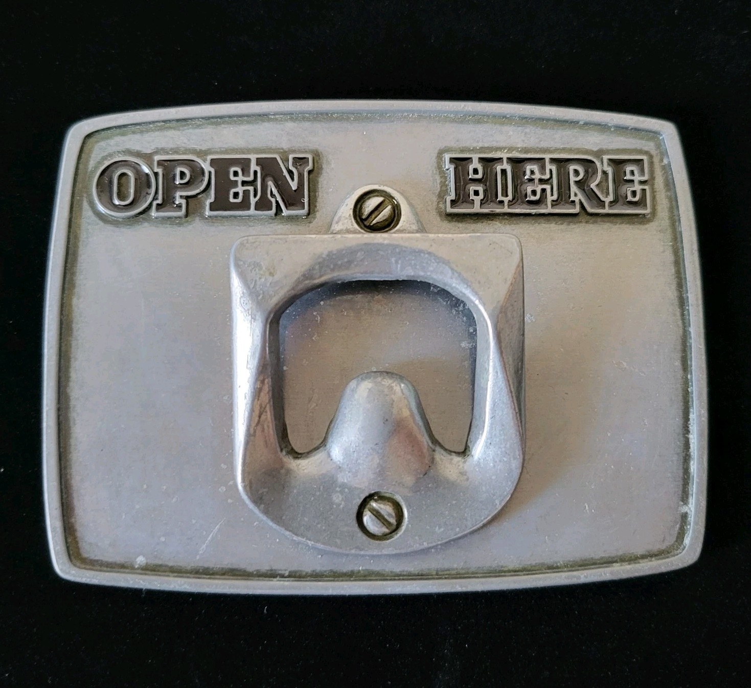 Bottle Opener Belt Buckle « OPEN HERE » Large Functional Buckle 3.75&Prime; Fits To 1.6&Prime;