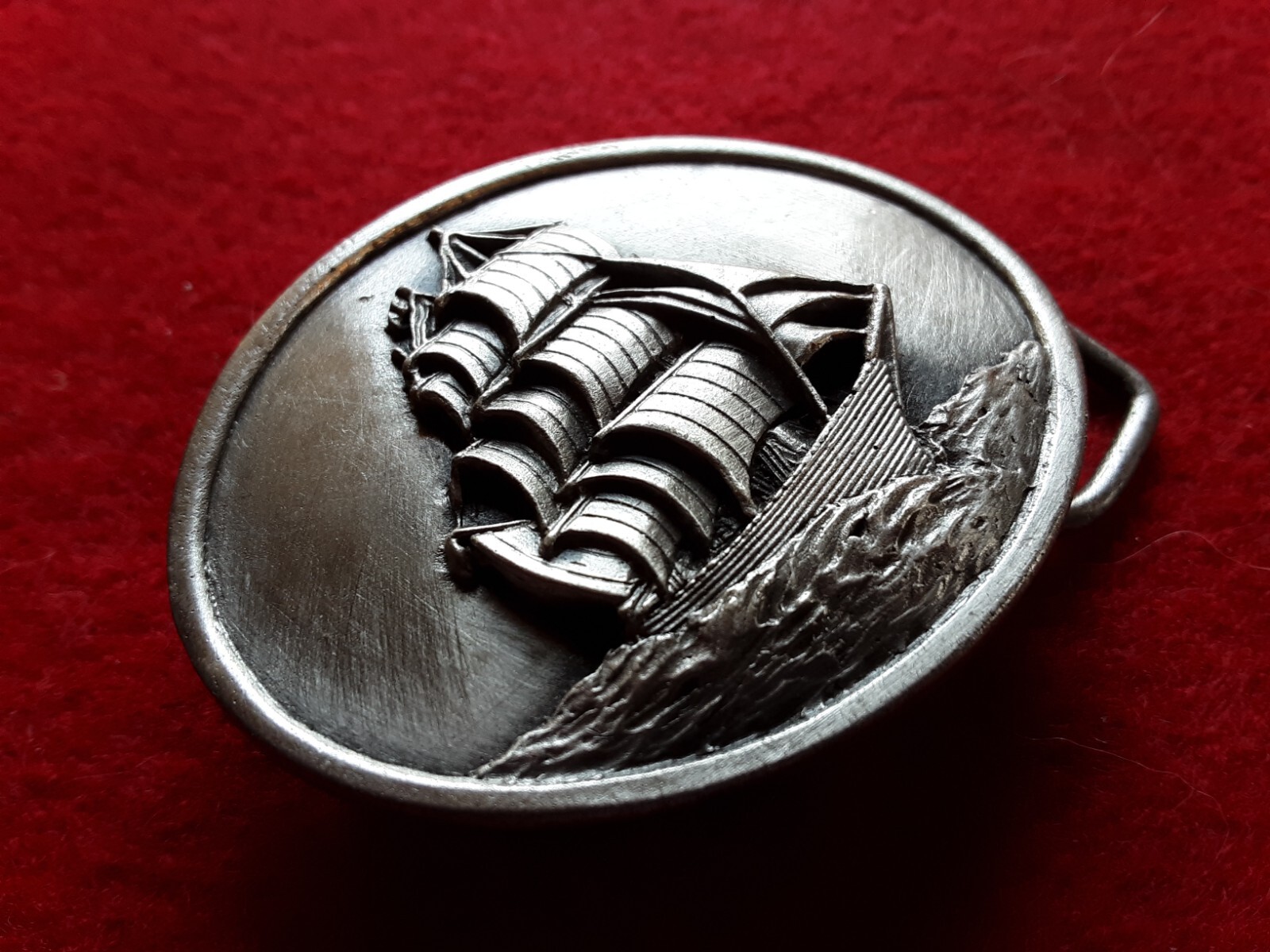 PEWTER BELT BUCKLE, « SAILING » 3-D DESIGN, SISKIYOU-BERGAMOT USA, MAN-0724*08416