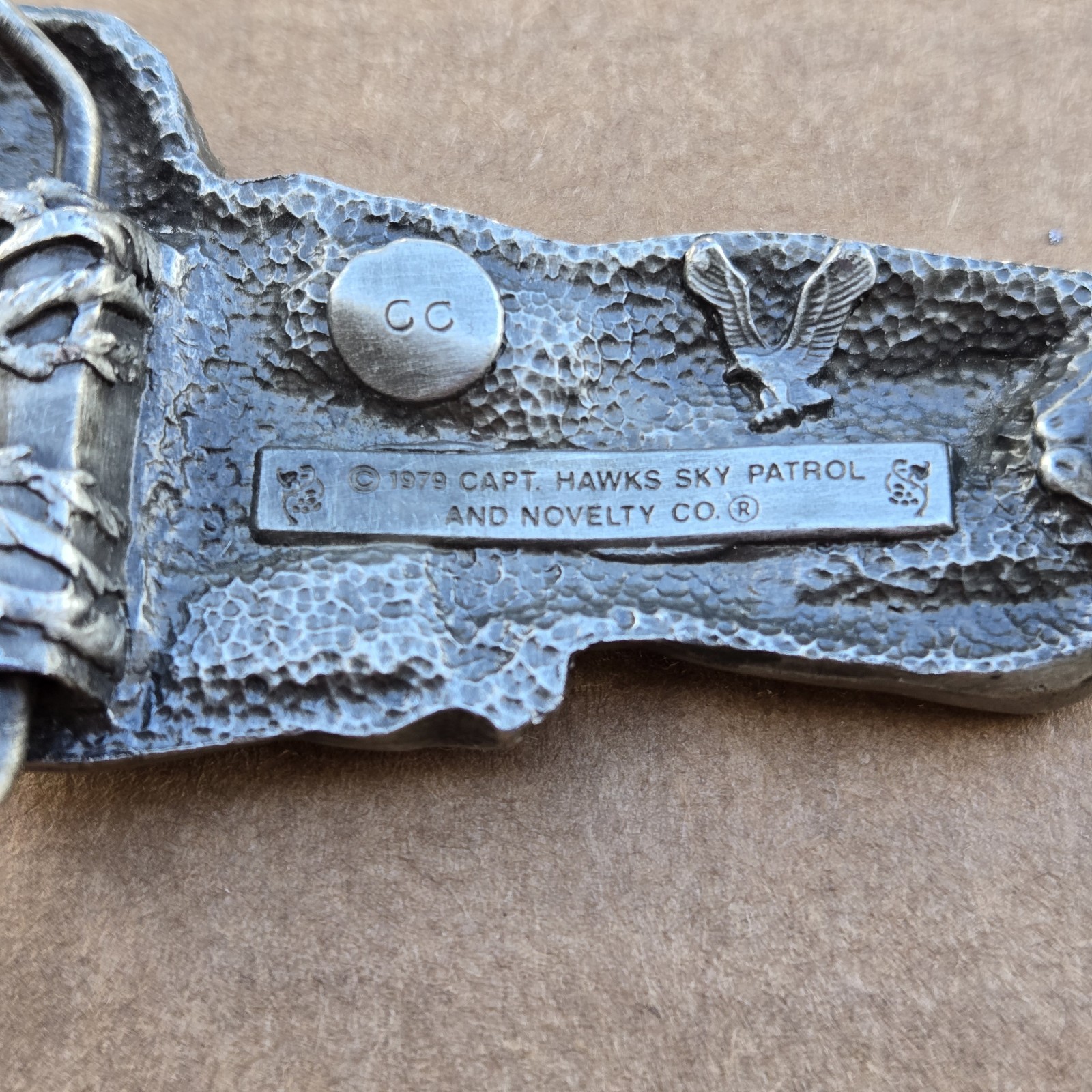 Belt Buckle Female Nude Metal Capt Hawks Sky Patrol & Novelty USA 1979 Vintage
