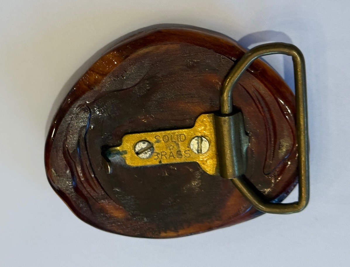 3” Wood Slice Vintage Belt Buckle W/ Solid Brass Hardware