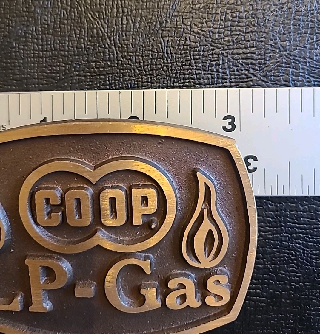 Vtg Coop LP-Gas Metal Belt Buckle Brown/Rust Color 3&Prime;x 2 1/4&Prime; Country Cowboy