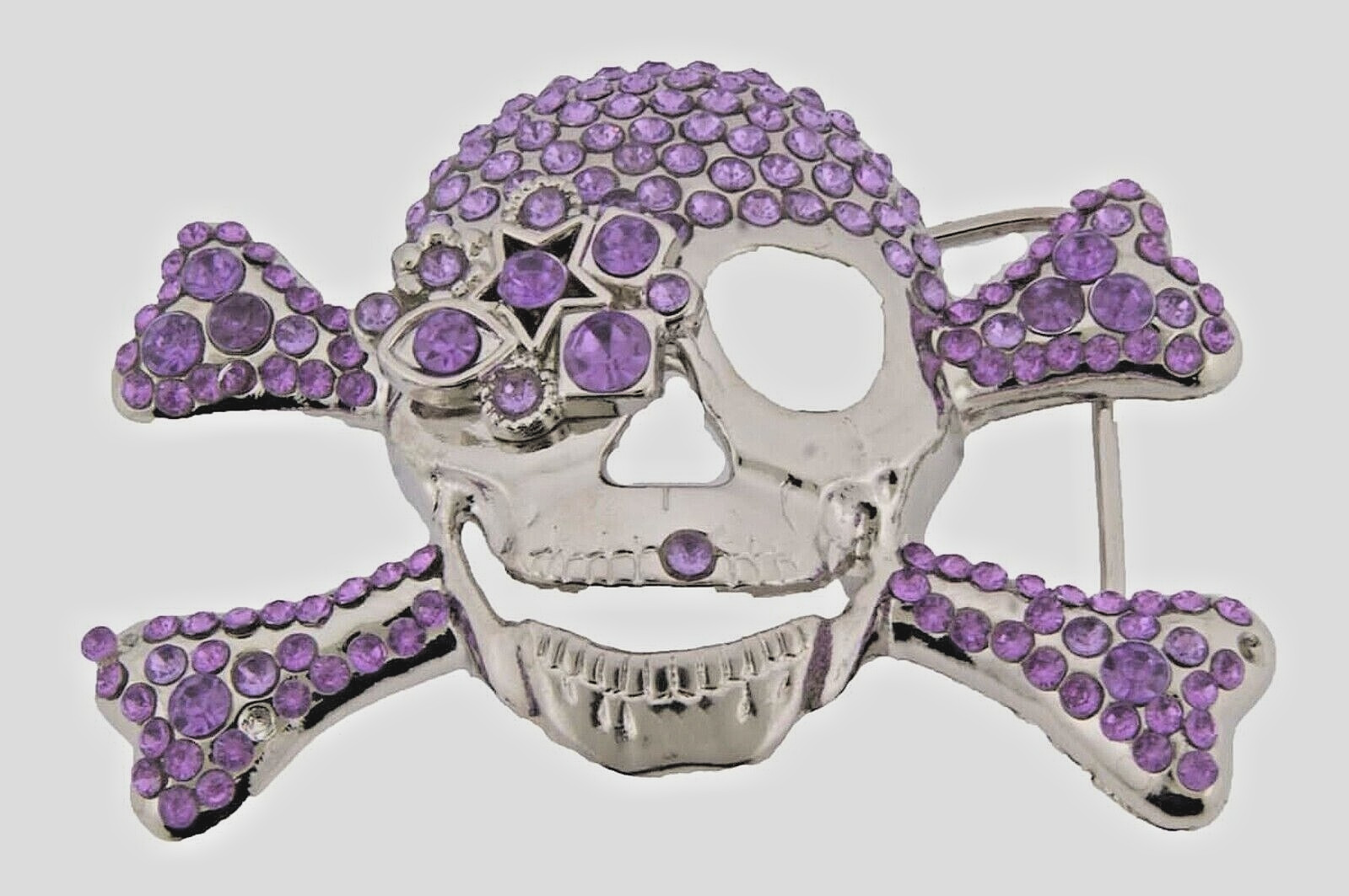 Skull Belt Buckles Crossbones Halloween Pirate Costume Bling Purple Rhinestones