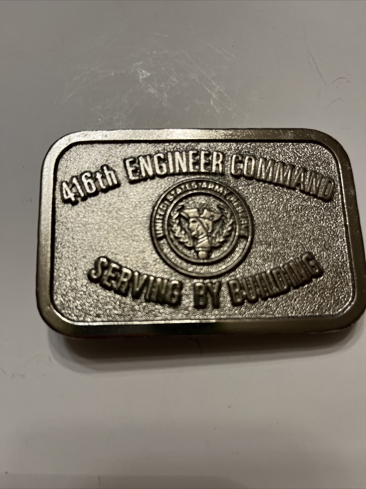 416 Engineer Command Serving Building Army Reserve USA Vintage Belt Buckle