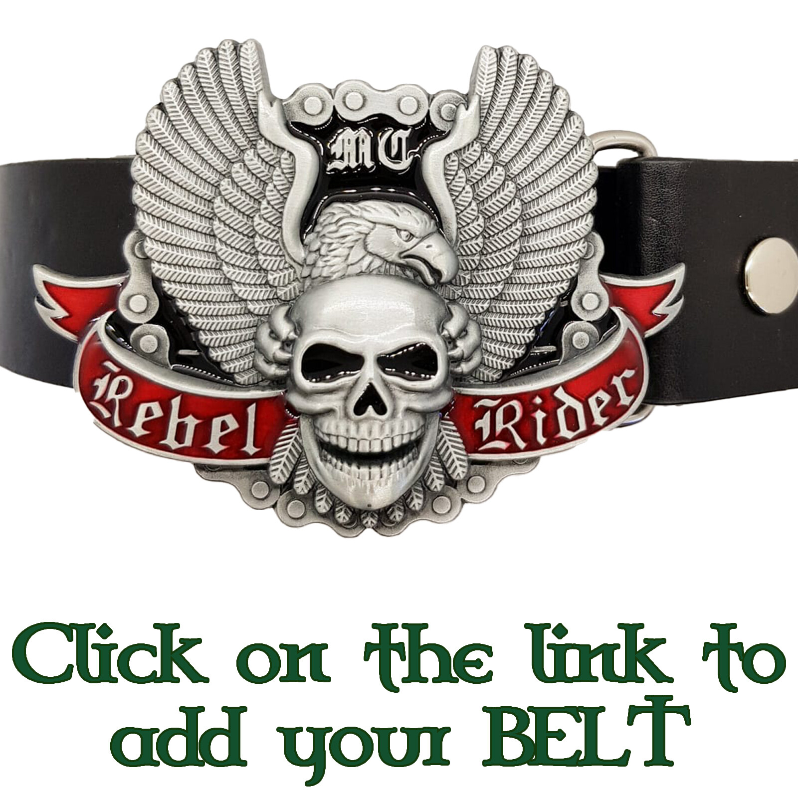 Rebel Rider Belt Buckle Outlaw Biker Motorcycle MC Rocker Skull & Eagle