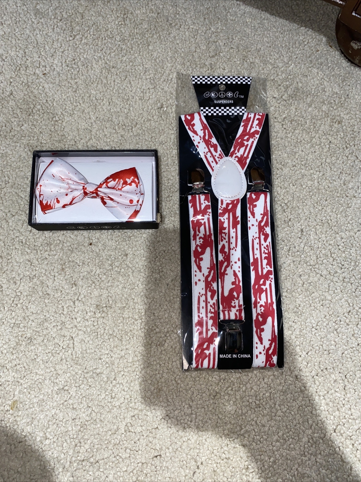 Halloween Bloody Bow Tie & Matching Suspenders Set Tuxedo Wedding Prom Youth Men