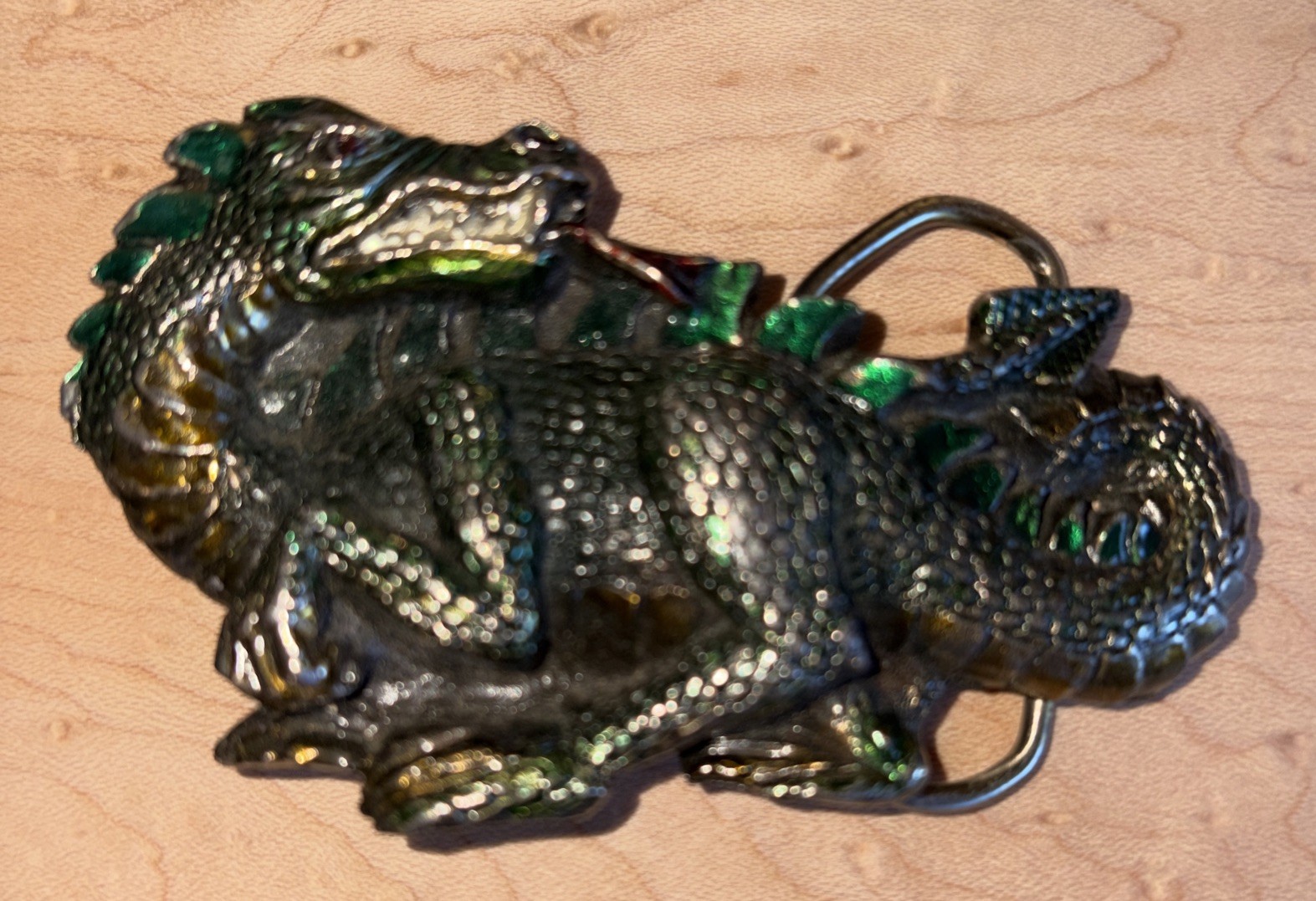 Vintage 1984 Great American Buckle Co Green Dragon Belt Buckle Serial H 1422 3D