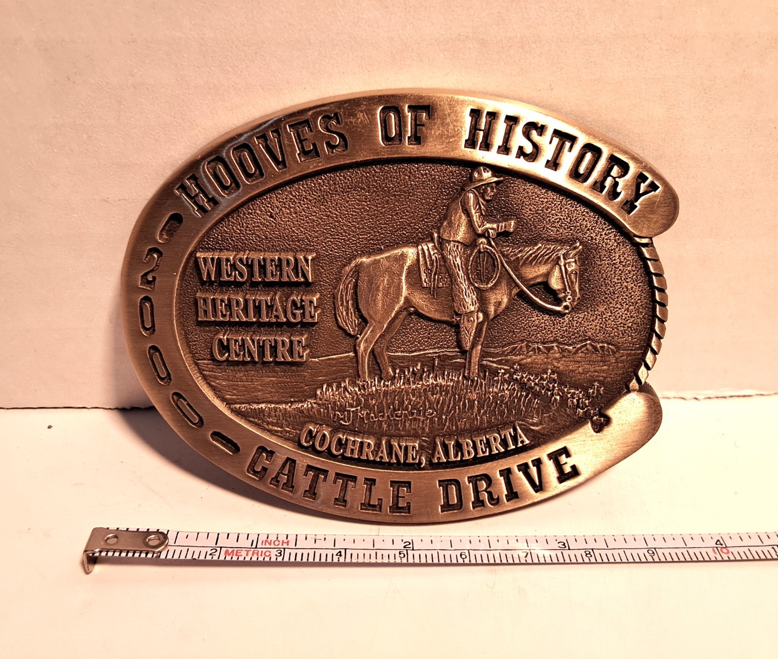 M.J. Mackenzie Hooves of History 2000 Cattle Drive Belt Buckle Cochrane, Alberta