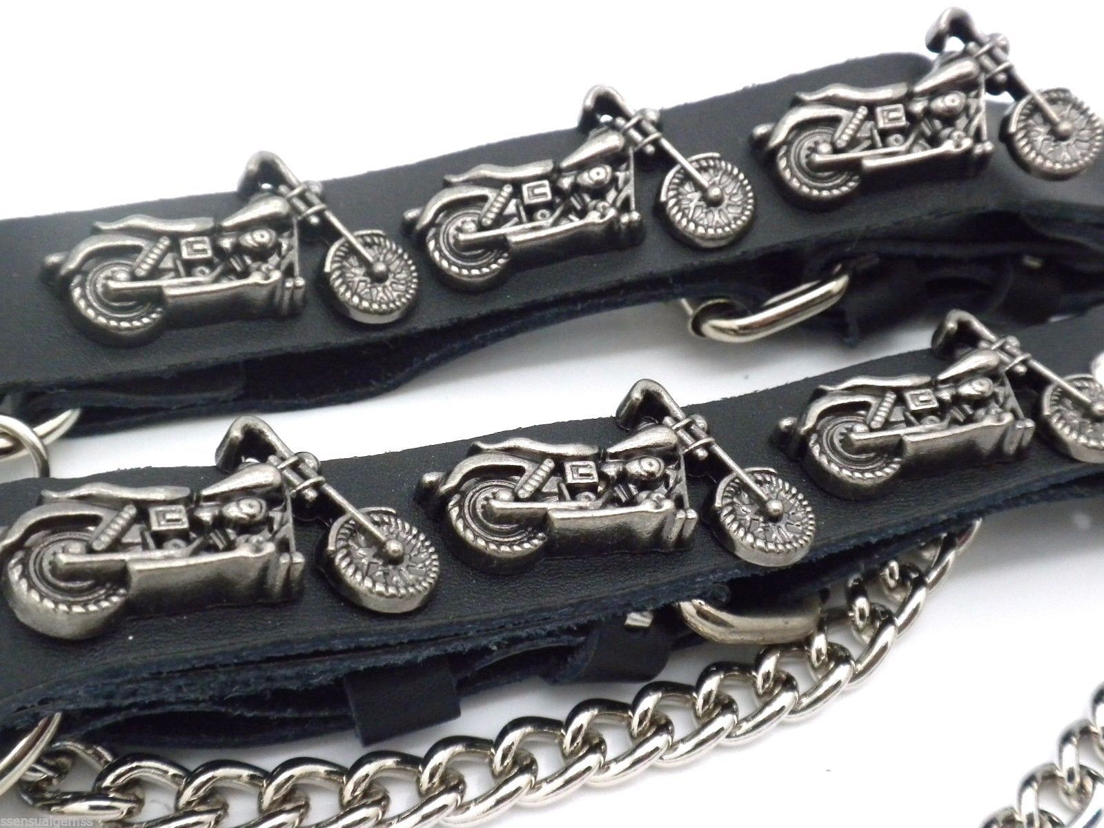 Genuine Leather Biker Motorcycle Boot Straps Chain Buckle Women&rsquo;s Men&rsquo;s PAIR NEW