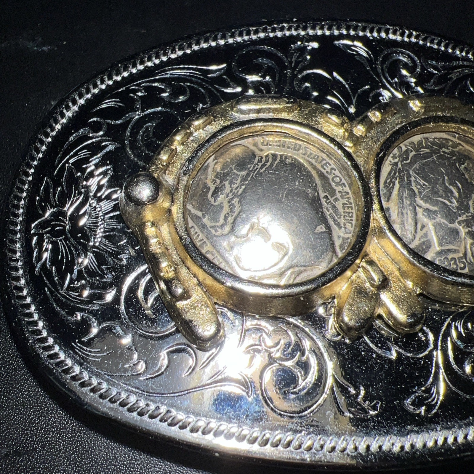 Buffalo Nickel Native American Head Belt Buckle Horse Shoes Silver, Gold Color
