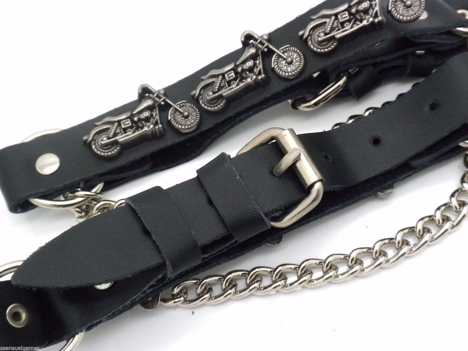 Genuine Leather Biker Motorcycle Boot Straps Chain Buckle Women&rsquo;s Men&rsquo;s PAIR NEW