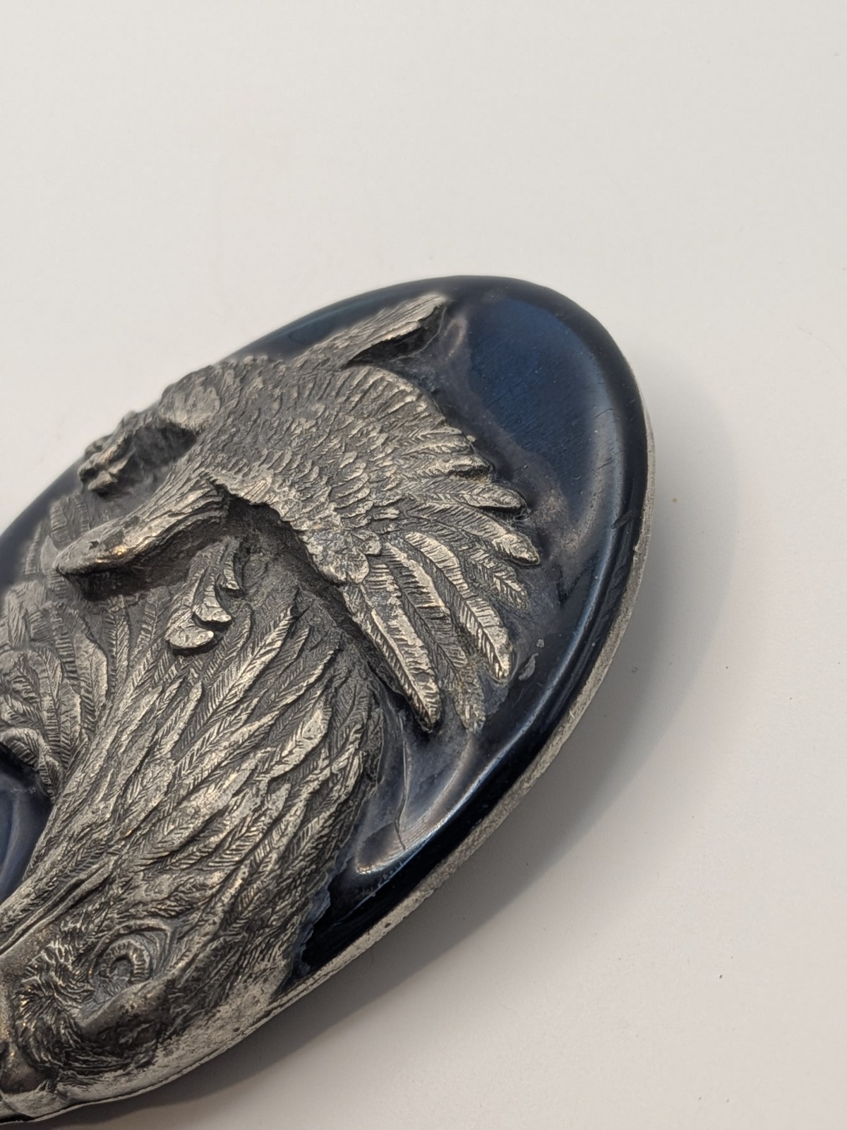 Vtg Eagle Blue Enamel Inlay Belt Buckle Pewter 3D Design Siskiyou 1990