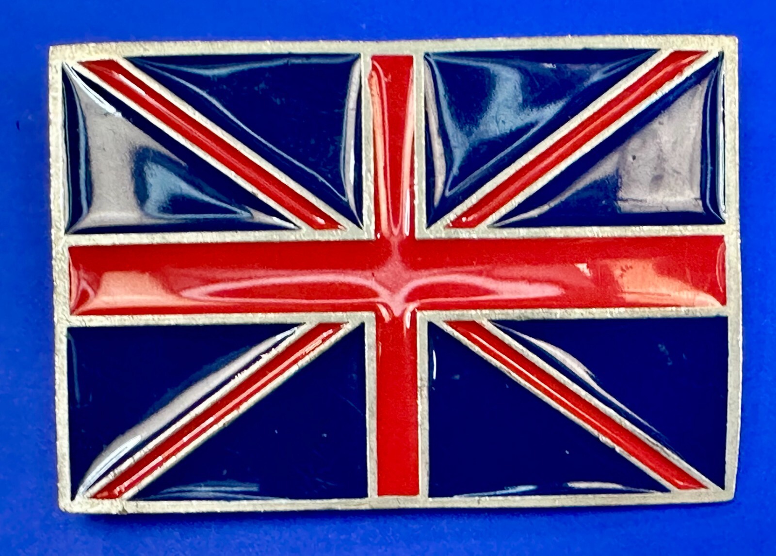 British UK Flag Union Jack Blue & Red Enameled Silver Tone MOBTOWN Belt Buckle