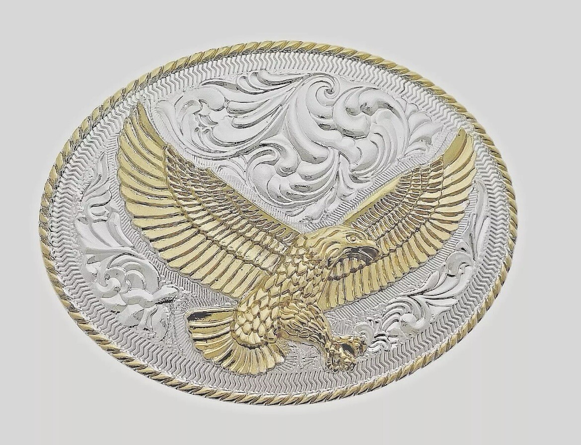 Eagle Belt Buckle New Men Gold Engraved Silver Metal Western Style Cowboy Rodeo