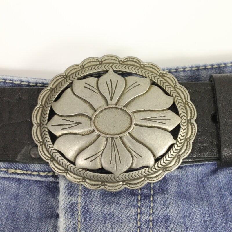 Floral Ornament Belt Buckle 4cm, Elegant Design in Roseperla & Dark Silver