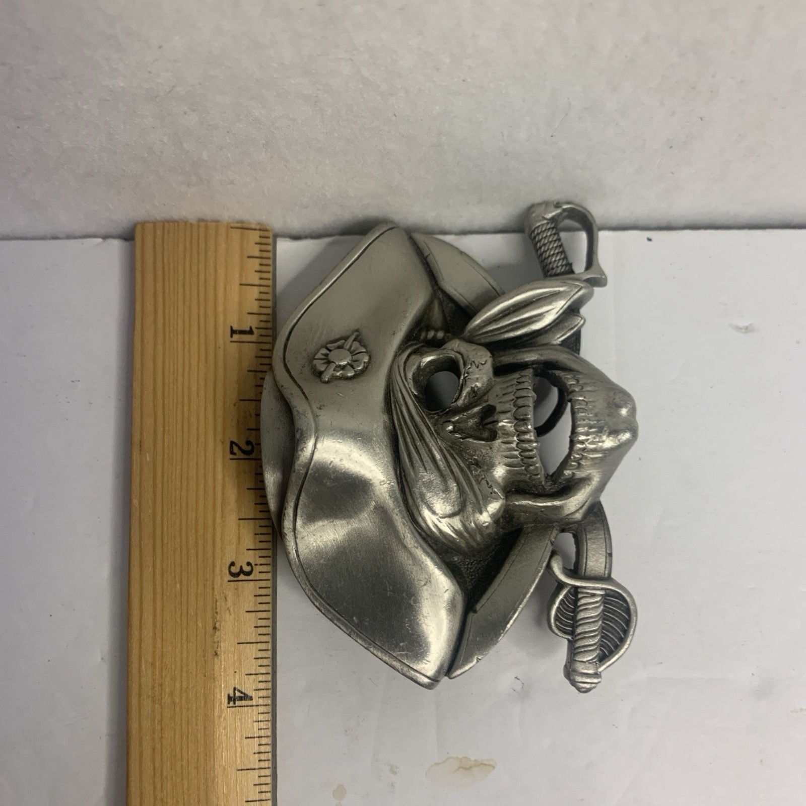 Jolly Roger Pirate Skull Crossed Swords Solid Pewter Great American Belt Buckle