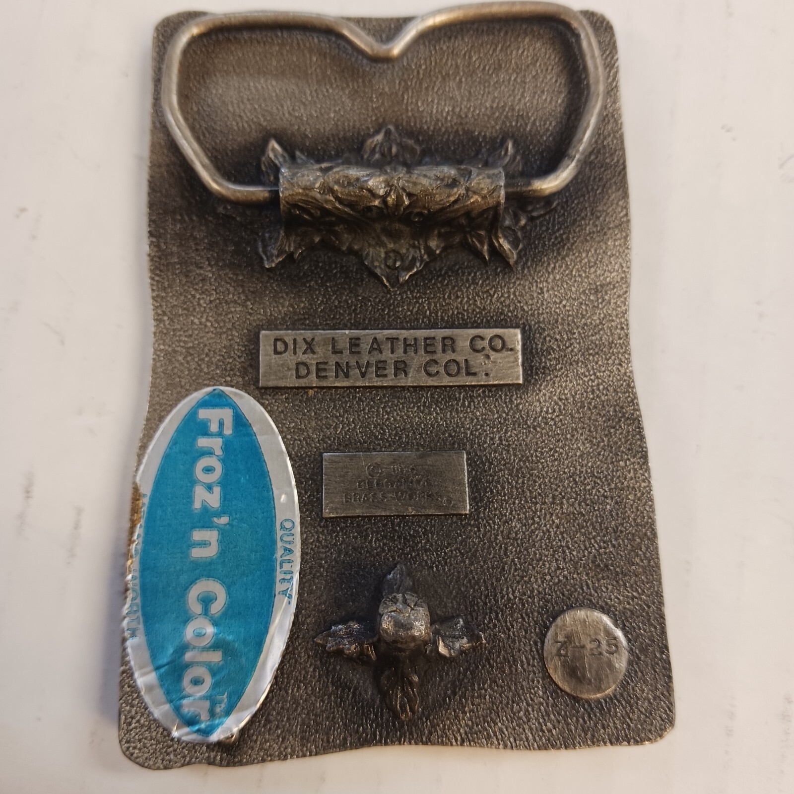 VINTAGE 1976  » COLORADO  » BERGAMOT Brass Works Enamel DIX Leather BELT BUCKLE