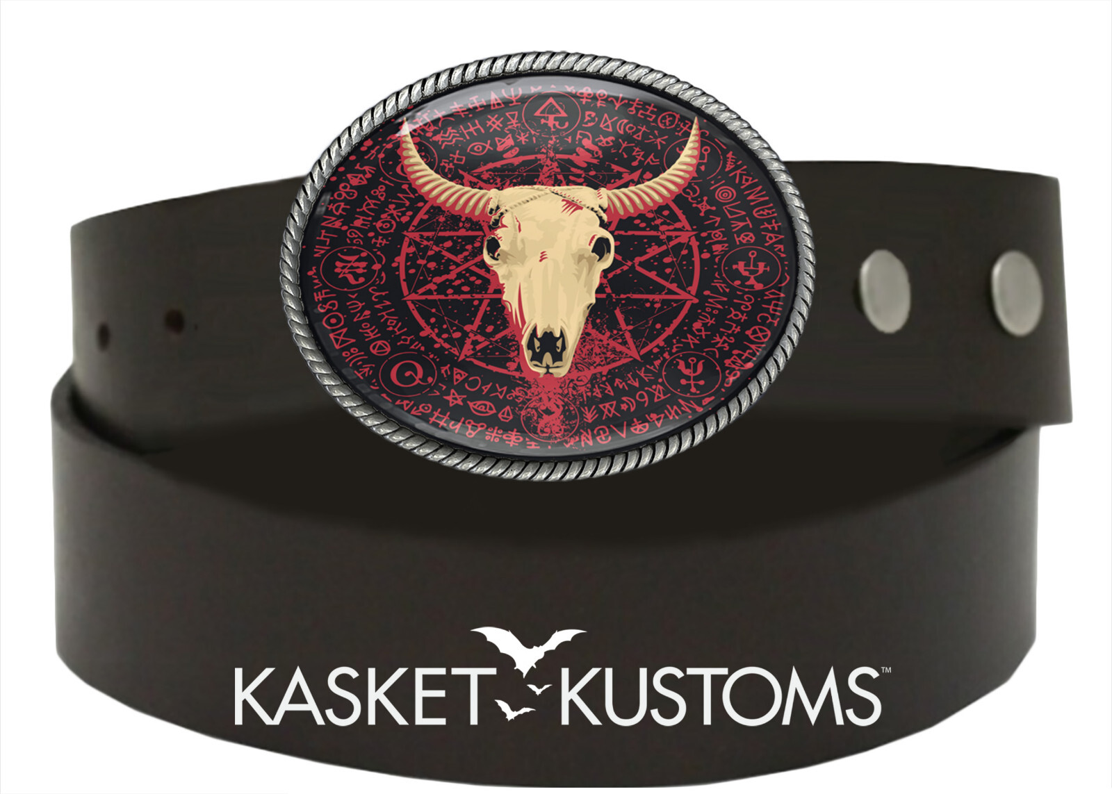 Horned Skull Belt Buckle – Satanic Gothic Occult Pentagram Artisan Buckle – 818