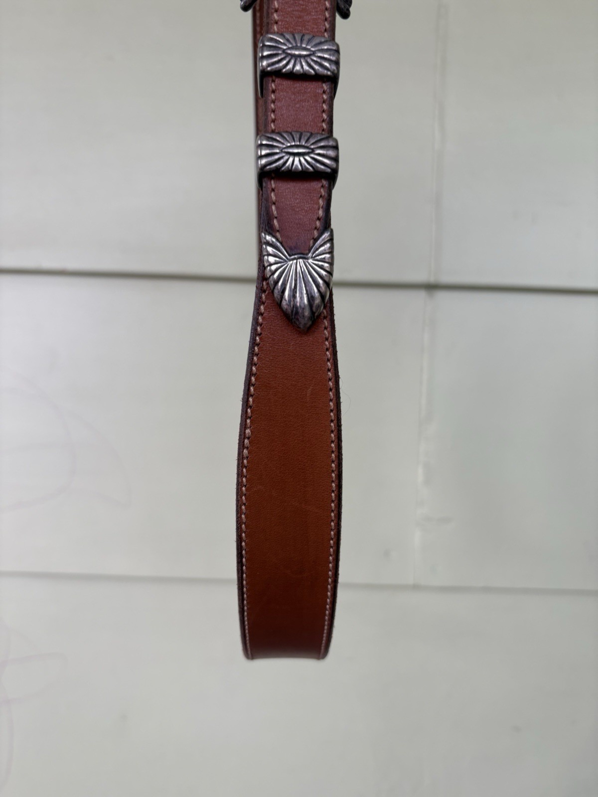 Douglas Magnus 4 Piece Sterling Silver Santa Fe Buckle Brown Leather Belt