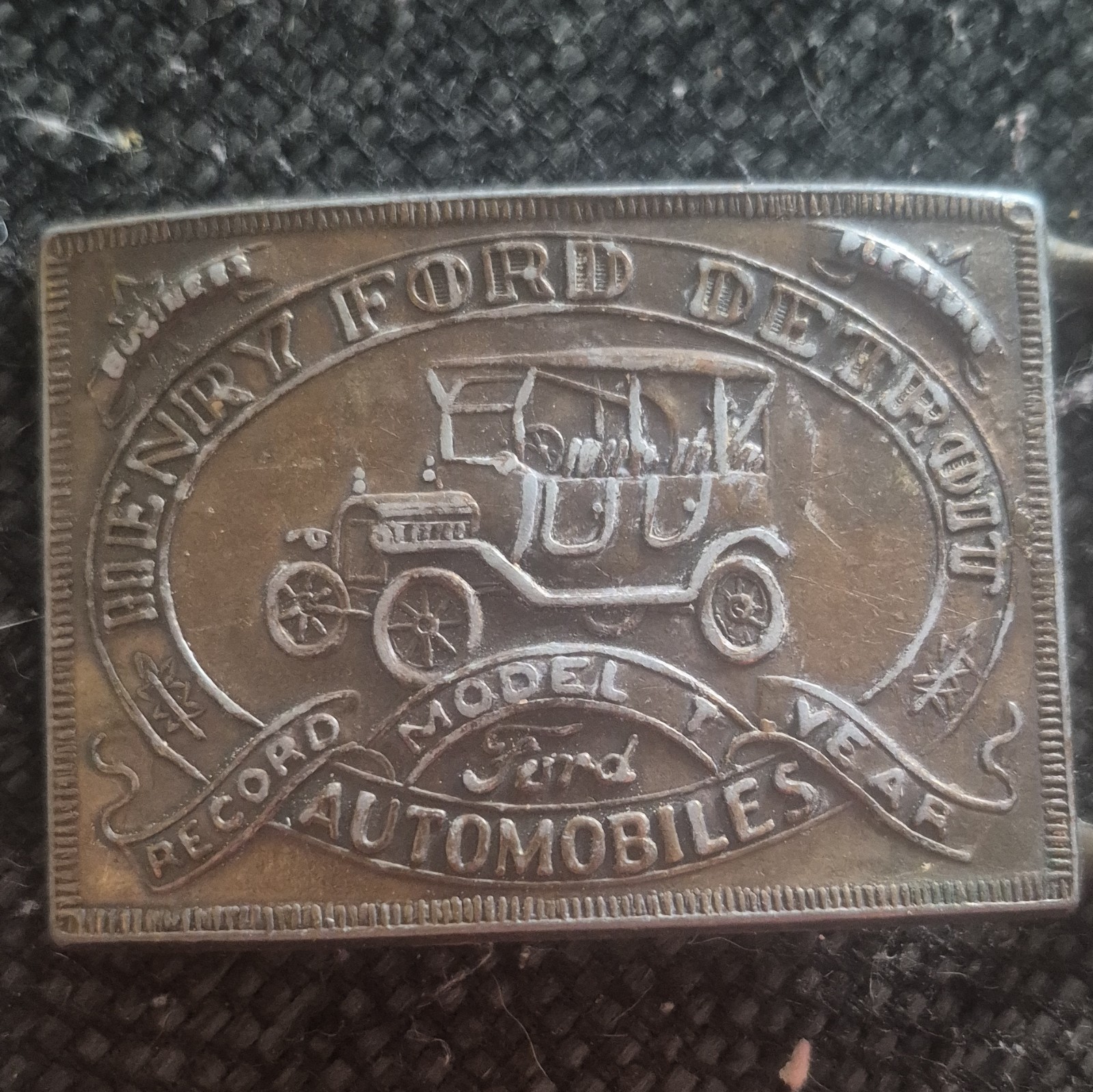 Ford Men&rsquo;s Rectangular Belt Buckle Bronze Metal Model T Henry Ford Detroit 1.5in