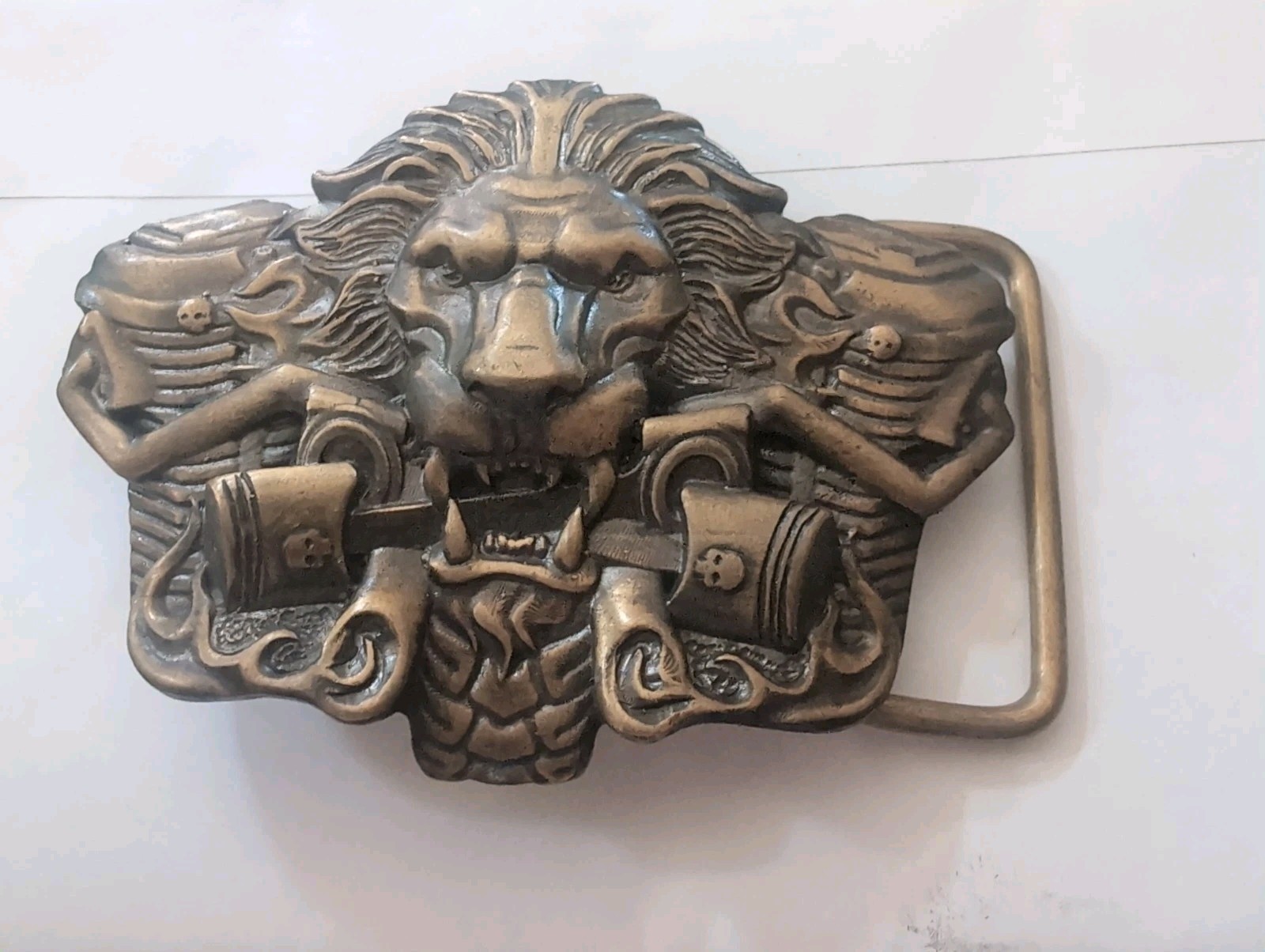 Biker belt buckle BURNING LION, Handmade biker animal lion style