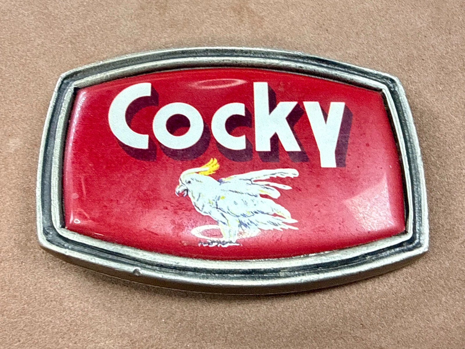 Y2K Men Cocky red belt buckle tv show bone classic hardware vintage retro whimsy