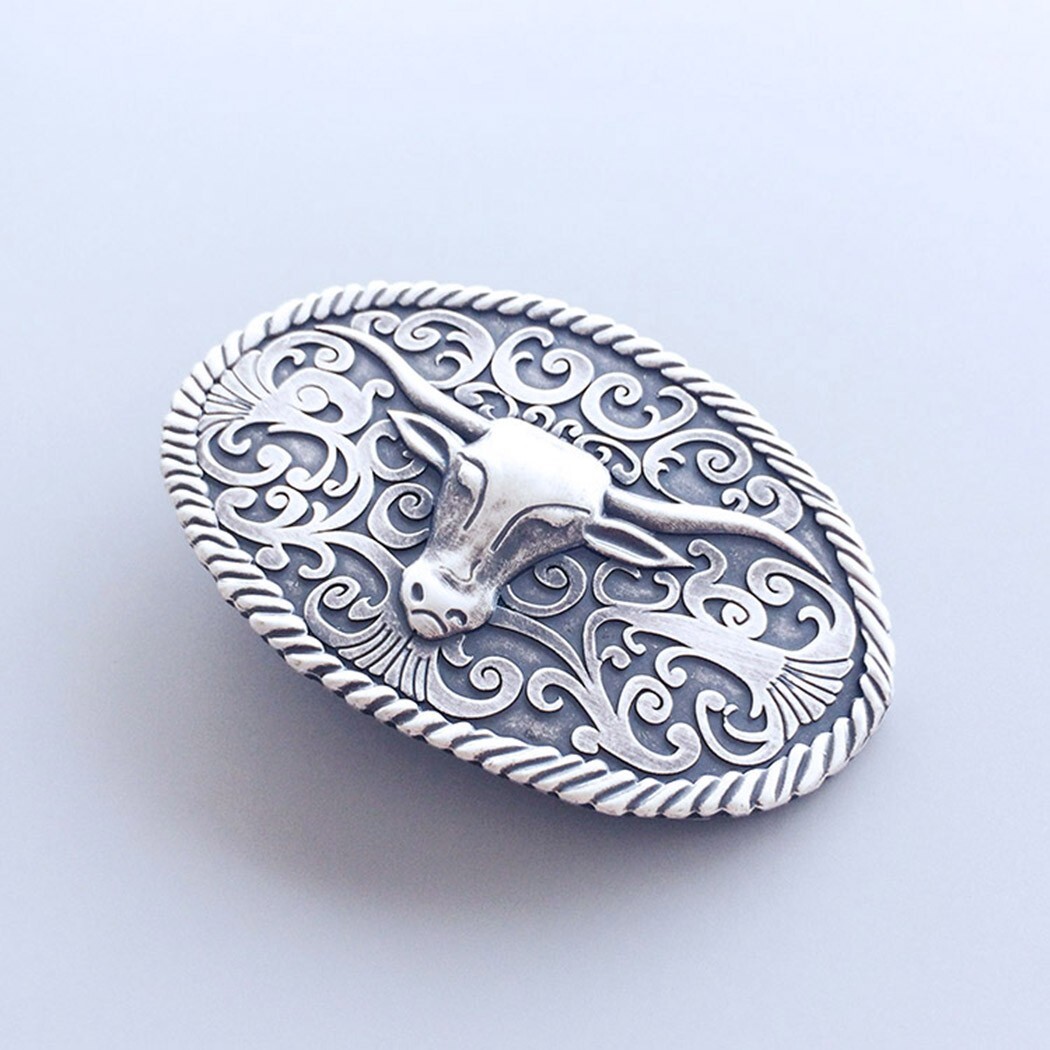 Vintage Silver Plated Longhorn Bull Cowboy Cowgirl Western Oval Belt Buckle