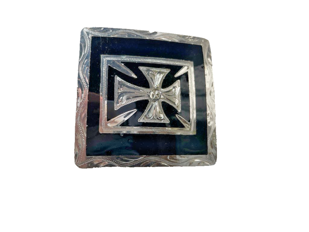 Western Mens Belt Buckle 3.25 x 3 in Southern Cross Cowboy Black Silver 1.5
