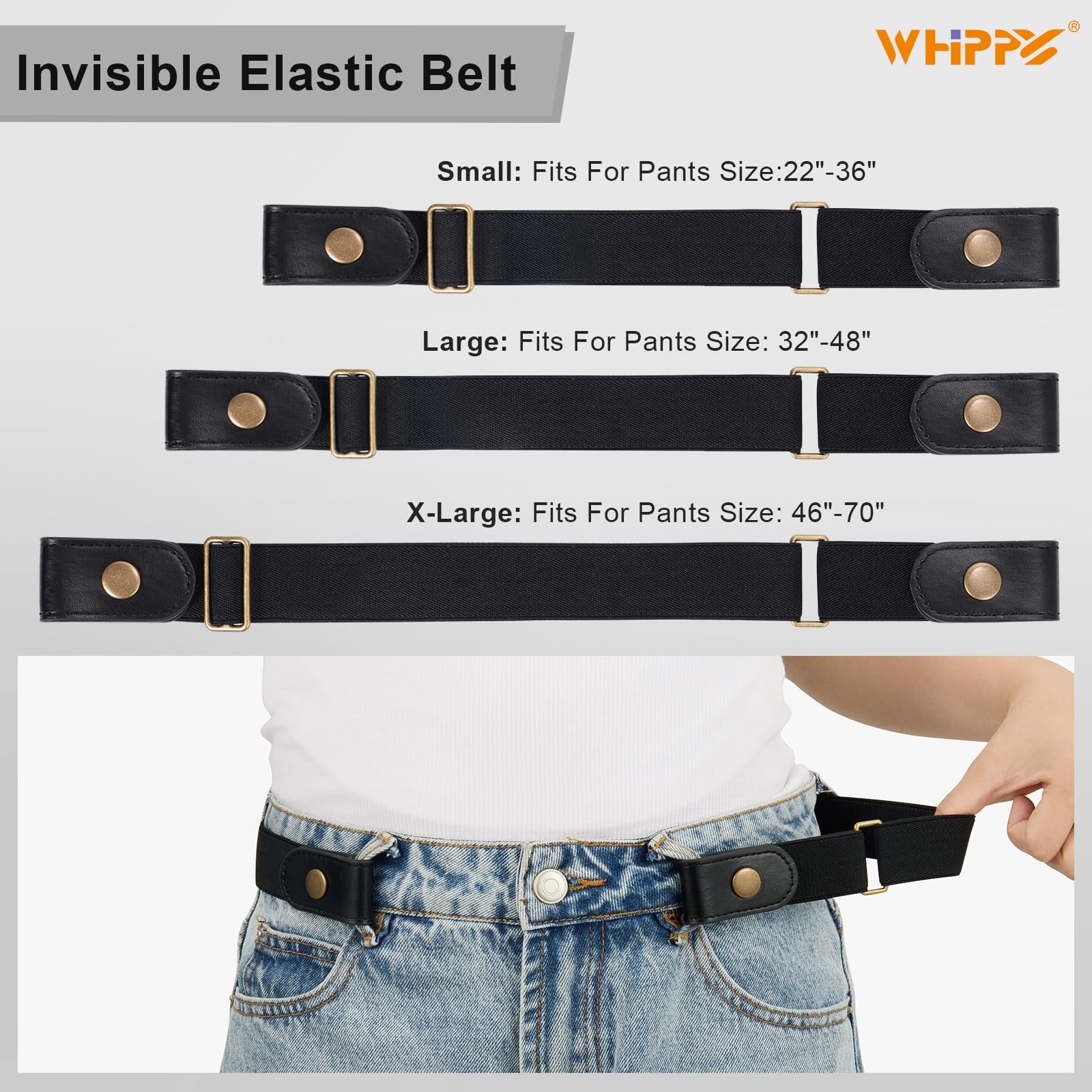 WHIPPY 2 Pack Buckle Free Comfortable Large Size: 32&Prime;-48&Prime;, A-black/Coffee